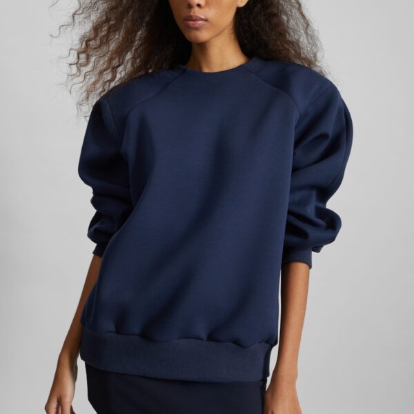 The Frankie Shop Leian Neoprene Padded Sweatshirt – Navy Top, view 6