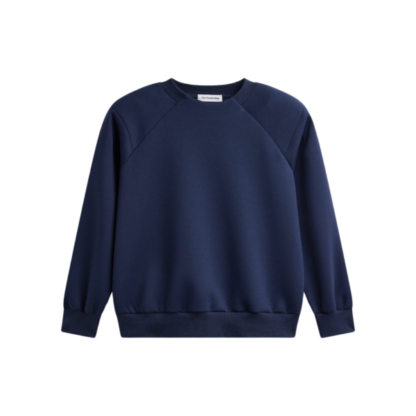 The Frankie Shop Leian Neoprene Padded Sweatshirt - Navy - Oversized Minimalist Tops in Blue - Shop at Luxury Shoes 