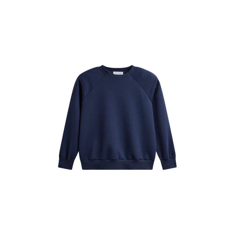 The Frankie Shop Leian Neoprene Padded Sweatshirt - Navy - Oversized Minimalist Tops in Blue - Shop at Luxury Shoes 