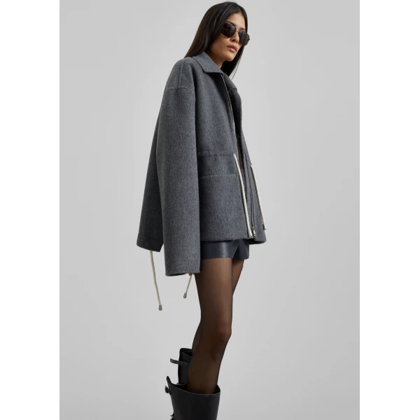 The Frankie Shop Lemvig Wool Drawstring Jacket – Grey, view 2