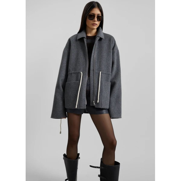 The Frankie Shop Lemvig Wool Drawstring Jacket – Grey, view 4