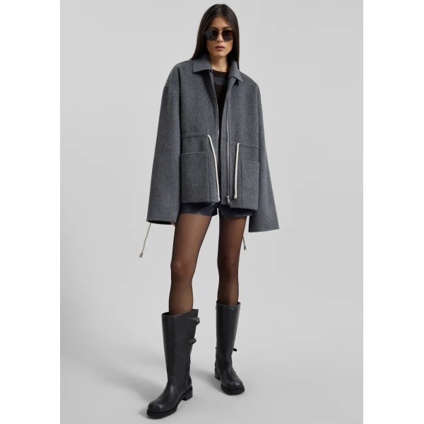 The Frankie Shop Lemvig Wool Drawstring Jacket – Grey, view 5
