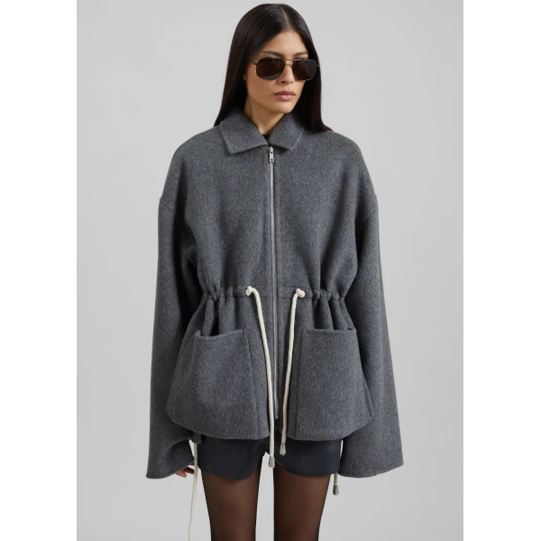 The Frankie Shop Lemvig Wool Drawstring Jacket – Grey, view 6