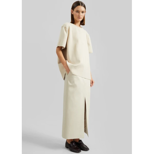 The Frankie Shop Leni Knit Oversized Top - Beige - Oversized Minimalist Tops in Beige - Shop at Luxury Shoes 