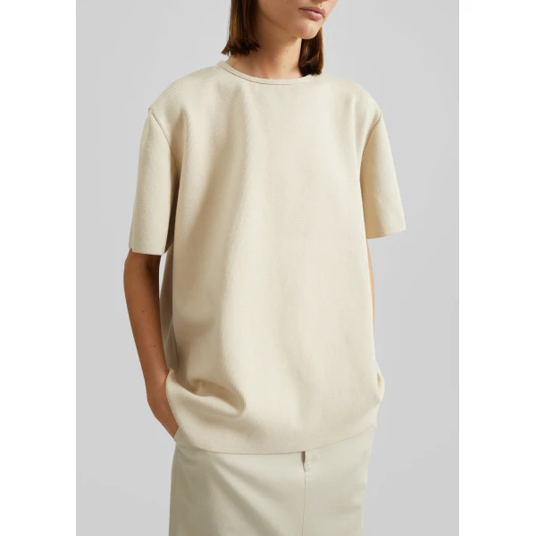 The Frankie Shop Leni Knit Oversized Top - Beige - Oversized Minimalist Tops in Beige - Shop at Luxury Shoes 