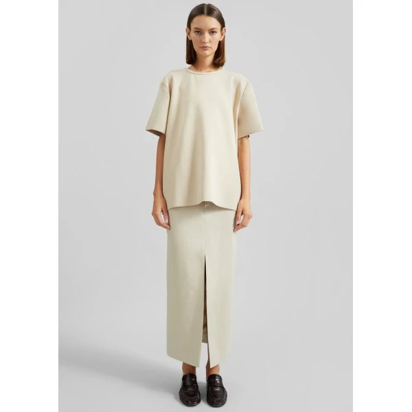 The Frankie Shop Leni Knit Oversized Top - Beige - Oversized Minimalist Tops in Beige - Shop at Luxury Shoes 