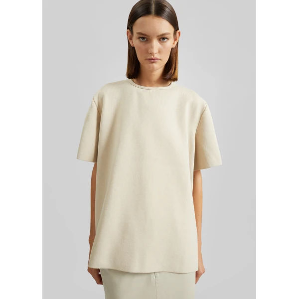 The Frankie Shop Leni Knit Oversized Top - Beige - Oversized Minimalist Tops in Beige - Shop at Luxury Shoes 