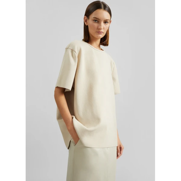 The Frankie Shop Leni Knit Oversized Top - Beige - Oversized Minimalist Tops in Beige - Shop at Luxury Shoes 