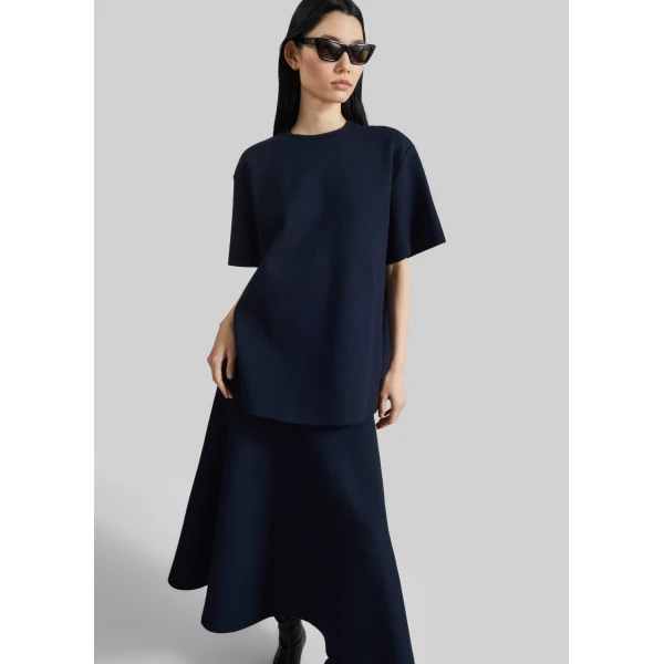 The Frankie Shop Leni Knit Oversized Top - Navy - Oversized Minimalist Tops in Blue - Shop at Luxury Shoes 