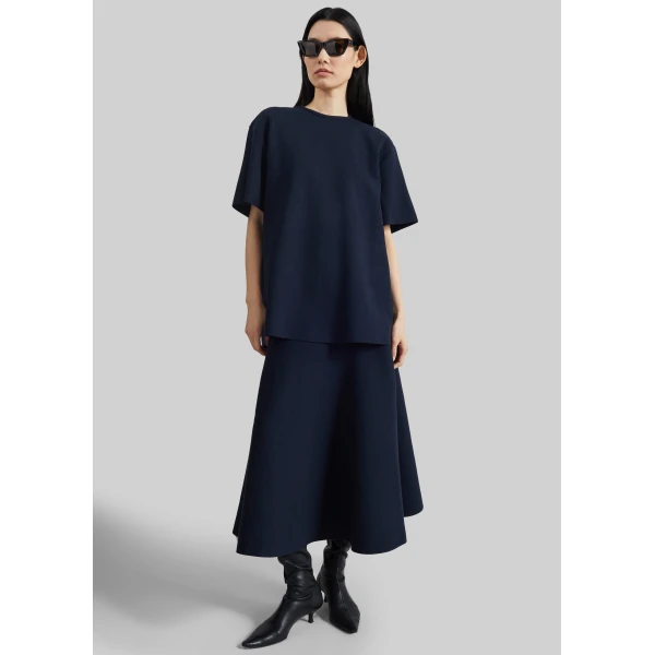 The Frankie Shop Leni Knit Oversized Top - Navy - Oversized Minimalist Tops in Blue - Shop at Luxury Shoes 