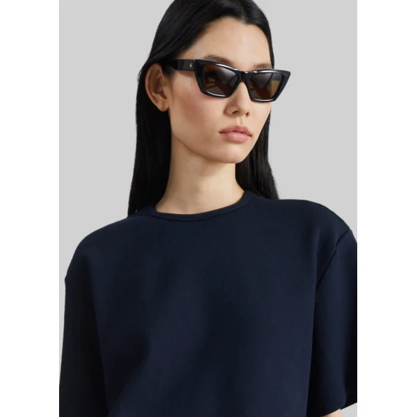 The Frankie Shop Leni Knit Oversized Top - Navy - Oversized Minimalist Tops in Blue - Shop at Luxury Shoes 