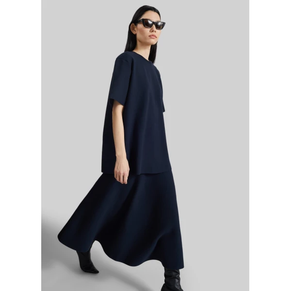 The Frankie Shop Leni Knit Oversized Top - Navy - Oversized Minimalist Tops in Blue - Shop at Luxury Shoes 