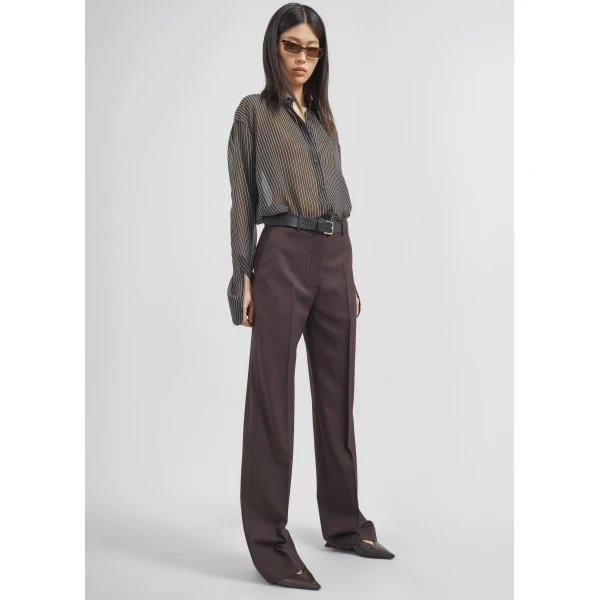 The Frankie Shop Lenora Straight Trousers - Brown - Oversized Minimalist Pants in Beige - Shop at Luxury Shoes 