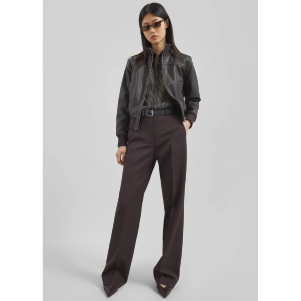 The Frankie Shop Lenora Straight Trousers - Brown - Oversized Minimalist Pants in Beige - Shop at Luxury Shoes 