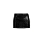 The Frankie Shop Leona Croc Faux Leather Mini Skirt - Black - Oversized Minimalist Skirts in Black - Shop at Luxury Shoes 