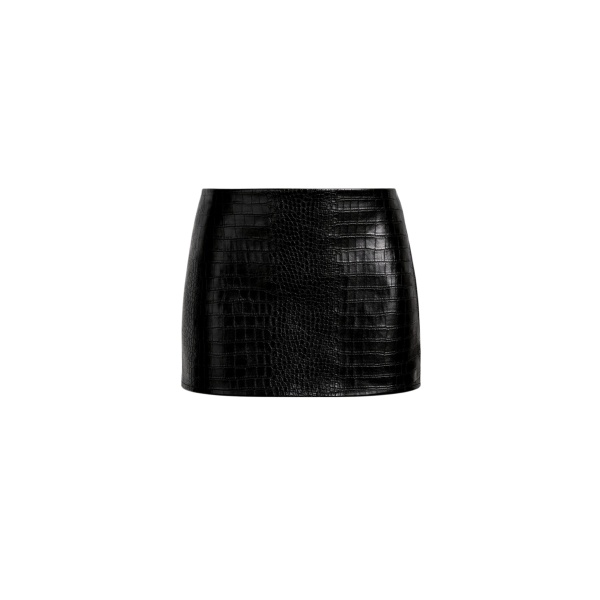 The Frankie Shop Leona Croc Faux Leather Mini Skirt - Black - Oversized Minimalist Skirts in Black - Shop at Luxury Shoes 
