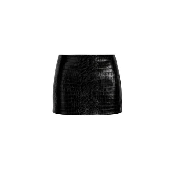The Frankie Shop Leona Croc Faux Leather Mini Skirt - Black - Oversized Minimalist Skirts in Black - Shop at Luxury Shoes 