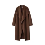 The Frankie Shop Leroy Funnel Neck Wool Coat - Brown Melange - Oversized Minimalist Coats in Beige - Shop at Luxury Shoes 
