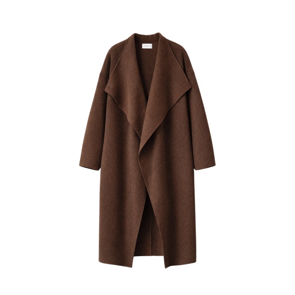The Frankie Shop Leroy Funnel Neck Wool Coat - Brown Melange - Oversized Minimalist Coats in Beige - Shop at Luxury Shoes 