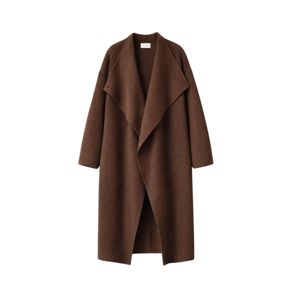 The Frankie Shop Leroy Funnel Neck Wool Coat - Brown Melange - Oversized Minimalist Coats in Beige - Shop at Luxury Shoes 