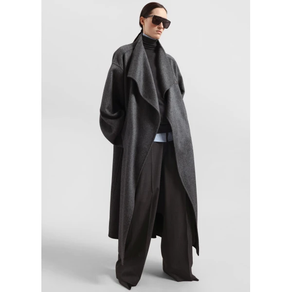 The Frankie Shop Leroy Funnel Neck Wool Coat - Dark Grey Melange - Oversized Minimalist Coats in Grey - Shop at Luxury Shoes 