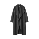 The Frankie Shop Leroy Funnel Neck Wool Coat - Dark Grey Melange - Oversized Minimalist Coats in Grey - Shop at Luxury Shoes 