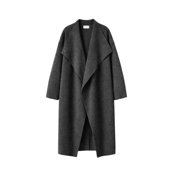 The Frankie Shop Leroy Funnel Neck Wool Coat - Dark Grey Melange - Oversized Minimalist Coats in Grey - Shop at Luxury Shoes 