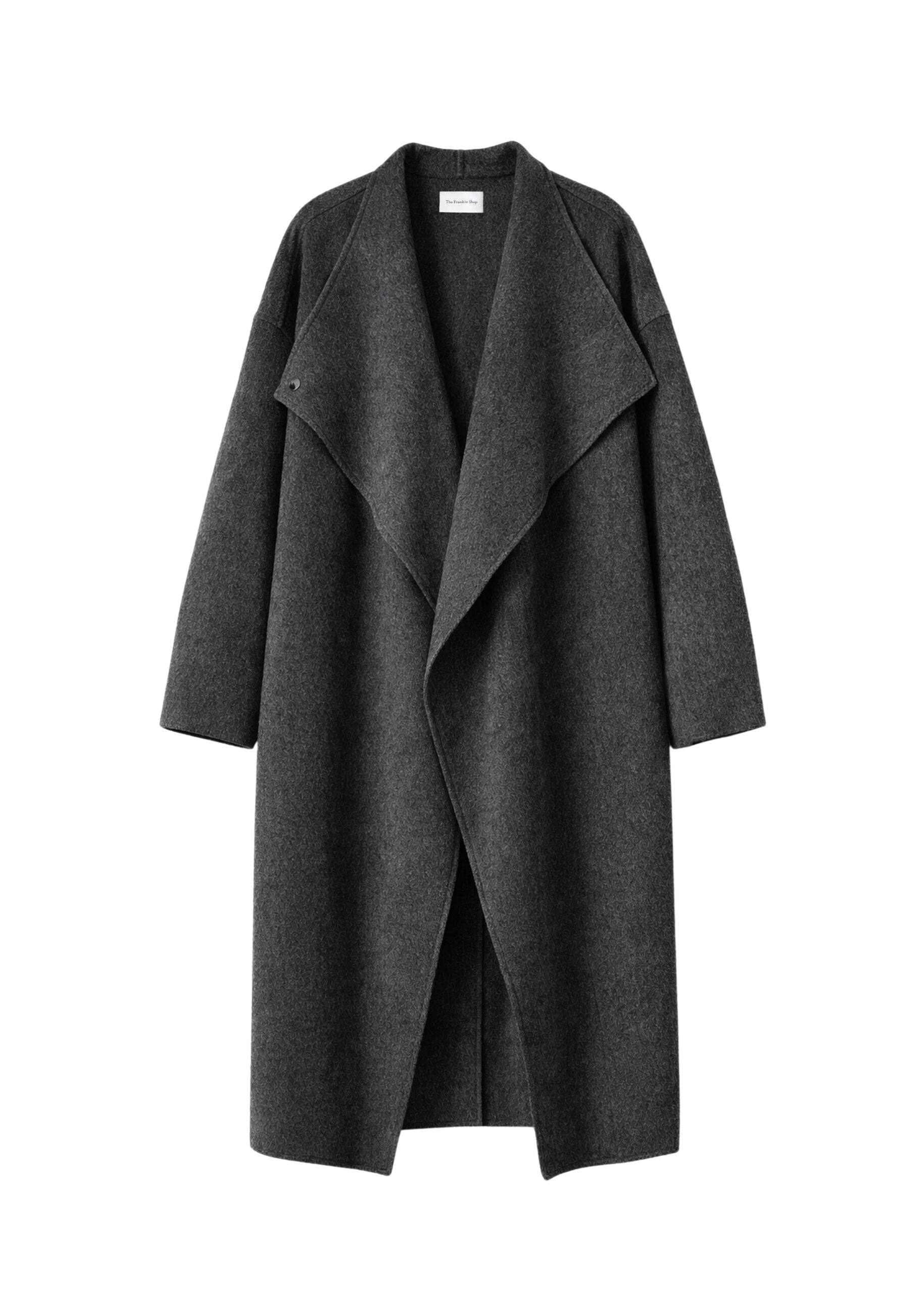 The Frankie Shop Leroy Funnel Neck Wool Coat – Dark Grey Melange