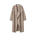 The Frankie Shop Leroy Funnel Neck Wool Coat - Taupe Melange - Oversized Minimalist Coats in Beige - Shop at Luxury Shoes 