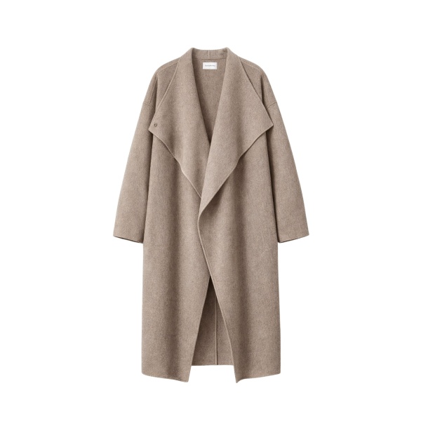 The Frankie Shop Leroy Funnel Neck Wool Coat - Taupe Melange - Oversized Minimalist Coats in Beige - Shop at Luxury Shoes 