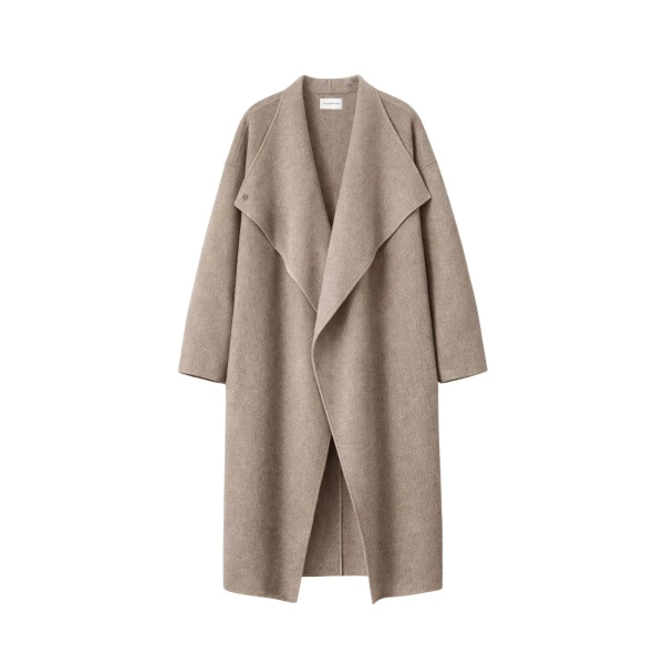 The Frankie Shop Leroy Funnel Neck Wool Coat - Taupe Melange - Oversized Minimalist Coats in Beige - Shop at Luxury Shoes 