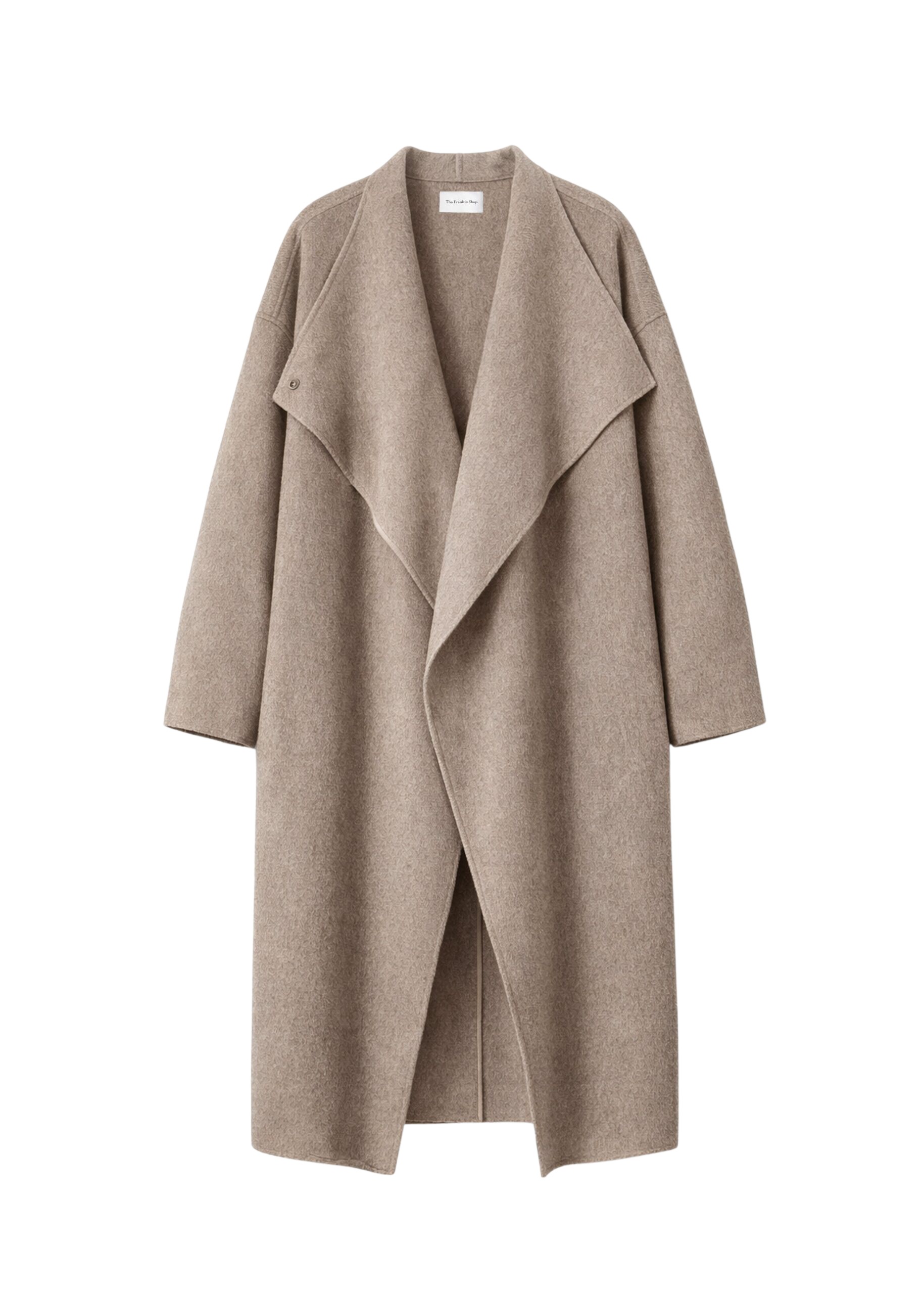 The Frankie Shop Leroy Funnel Neck Wool Coat – Taupe Melange