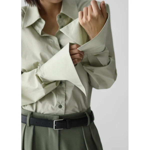 The Frankie Shop Leuven Padded Shirt - Sage - Oversized Minimalist Tops in Green - Shop at Luxury Shoes 