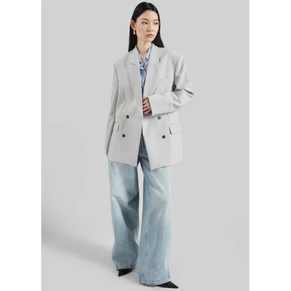 The Frankie Shop Leven Double-Breasted Blazer - Light Grey - Oversized Minimalist Jackets in Grey - Shop at Luxury Shoes 