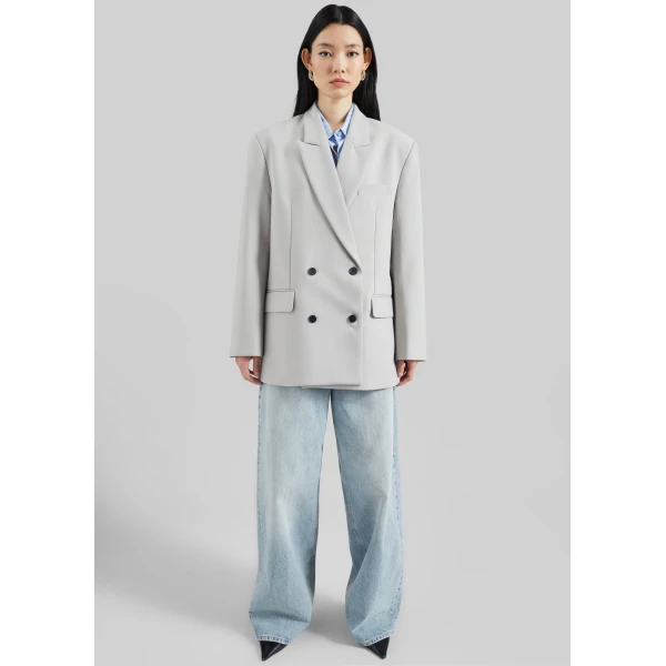 The Frankie Shop Leven Double-Breasted Blazer - Light Grey - Oversized Minimalist Jackets in Grey - Shop at Luxury Shoes 