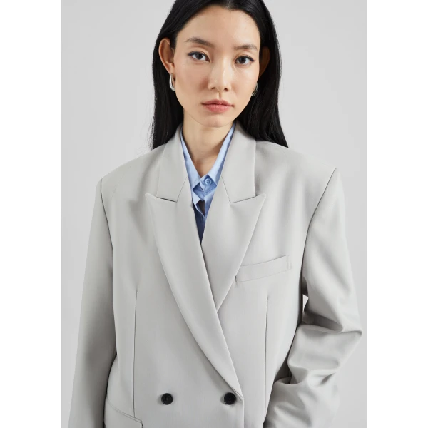 The Frankie Shop Leven Double-Breasted Blazer - Light Grey - Oversized Minimalist Jackets in Grey - Shop at Luxury Shoes 