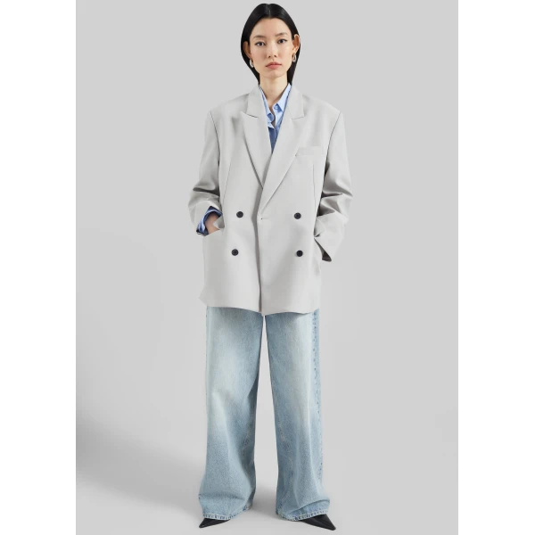 The Frankie Shop Leven Double-Breasted Blazer - Light Grey - Oversized Minimalist Jackets in Grey - Shop at Luxury Shoes 