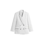 The Frankie Shop Leven Double-Breasted Blazer - Light Grey - Oversized Minimalist Jackets in Grey - Shop at Luxury Shoes 