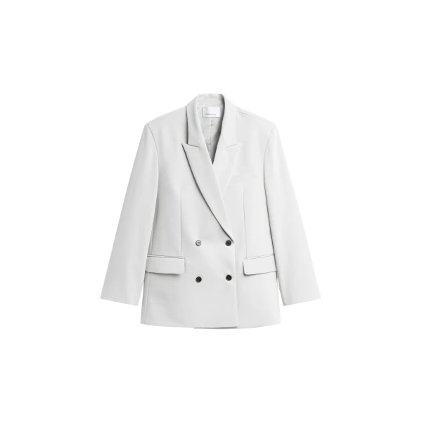 The Frankie Shop Leven Double-Breasted Blazer - Light Grey - Oversized Minimalist Jackets in Grey - Shop at Luxury Shoes 