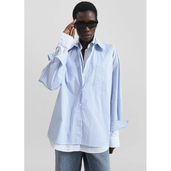 The Frankie Shop Lienz Double Shirt - Blue/White Stripe - Oversized Minimalist Tops in Multicolour - Shop at Luxury Shoes 