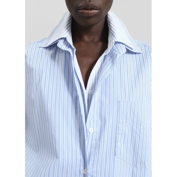The Frankie Shop Lienz Double Shirt - Blue/White Stripe - Oversized Minimalist Tops in Multicolour - Shop at Luxury Shoes 