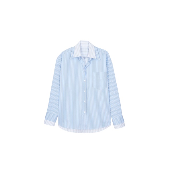 The Frankie Shop Lienz Double Shirt - Blue/White Stripe - Oversized Minimalist Tops in Multicolour - Shop at Luxury Shoes 