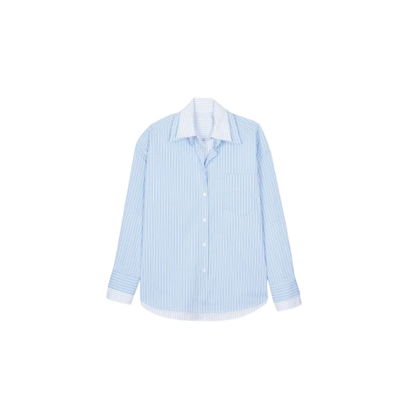 The Frankie Shop Lienz Double Shirt - Blue/White Stripe - Oversized Minimalist Tops in Multicolour - Shop at Luxury Shoes 
