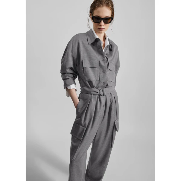 The Frankie Shop Linda Jumpsuit - Grey Melange - Oversized Minimalist Jumpsuit in Grey - Shop at Luxury Shoes 