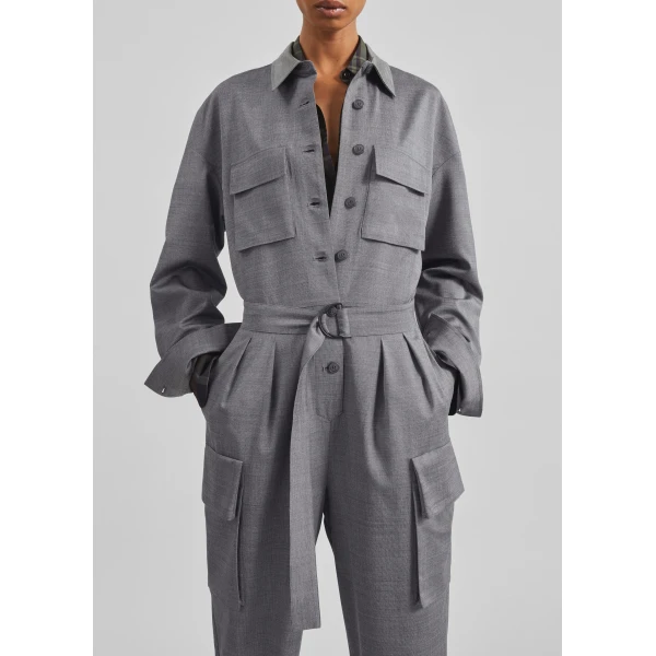 The Frankie Shop Linda Jumpsuit - Grey Melange - Oversized Minimalist Jumpsuit in Grey - Shop at Luxury Shoes 