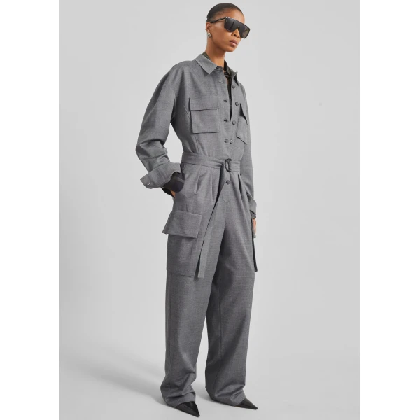 The Frankie Shop Linda Jumpsuit - Grey Melange - Oversized Minimalist Jumpsuit in Grey - Shop at Luxury Shoes 