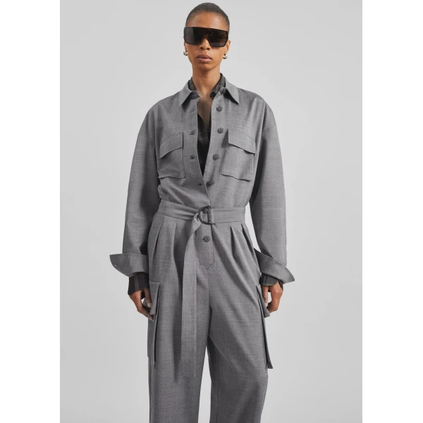 The Frankie Shop Linda Jumpsuit - Grey Melange - Oversized Minimalist Jumpsuit in Grey - Shop at Luxury Shoes 