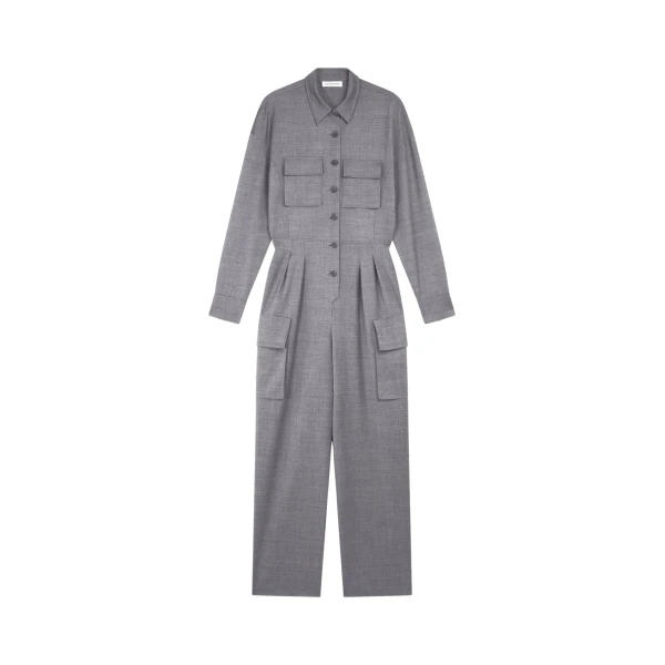 The Frankie Shop Linda Jumpsuit - Grey Melange - Oversized Minimalist Jumpsuit in Grey - Shop at Luxury Shoes 