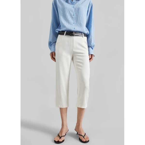 The Frankie Shop Lior Fluid Capri Pants - Ivory - Oversized Minimalist Pants in Ivory - Shop at Luxury Shoes 