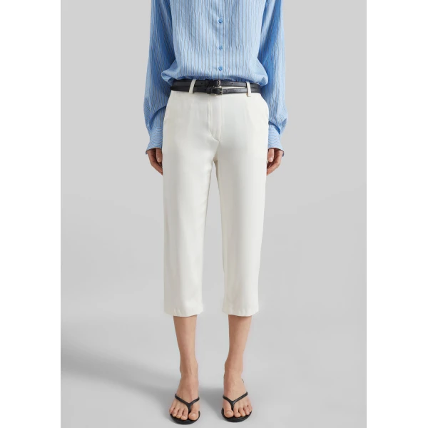 The Frankie Shop Lior Fluid Capri Pants - Ivory - Oversized Minimalist Pants in Ivory - Shop at Luxury Shoes 
